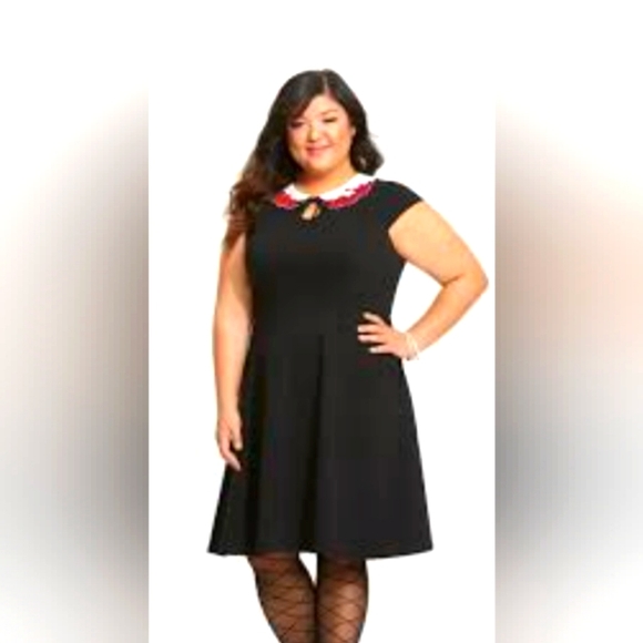 Black Dress With White Collar And Cuffs Agnes Orinda Women's Plus Size Dress  Peter Pan Collar